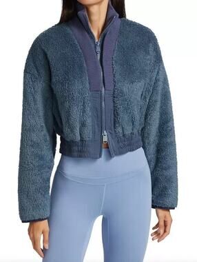 Free People Movement Jacket Womens Medium Blue Gear Up Sherpa Bomber Coat